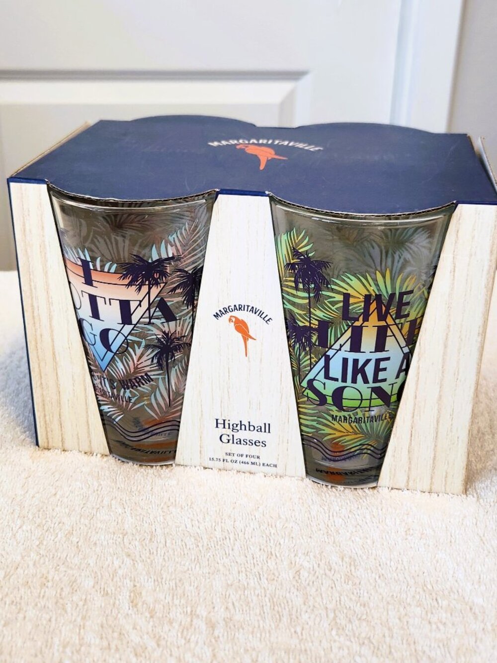 Margaritaville Set of 4 Highball Glasses 15.75 Oz New In Box Jimmy Buffett Barwa